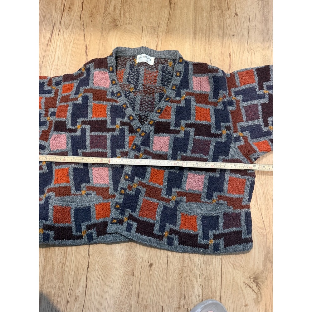 Di Gilpin Isle of Skye Hand Knit Wool Cardigan Sweater Geometric Intarsia M/L - Picture 6 of 8